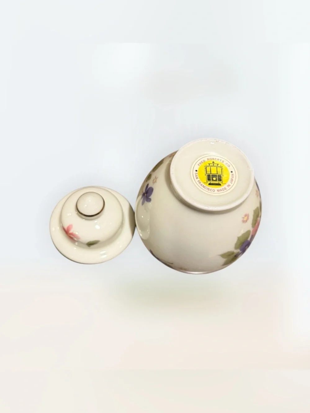 Vtg Fred Roberts Co Porcelain Small Covered Ginger Jar Gold Trim Floral Japan